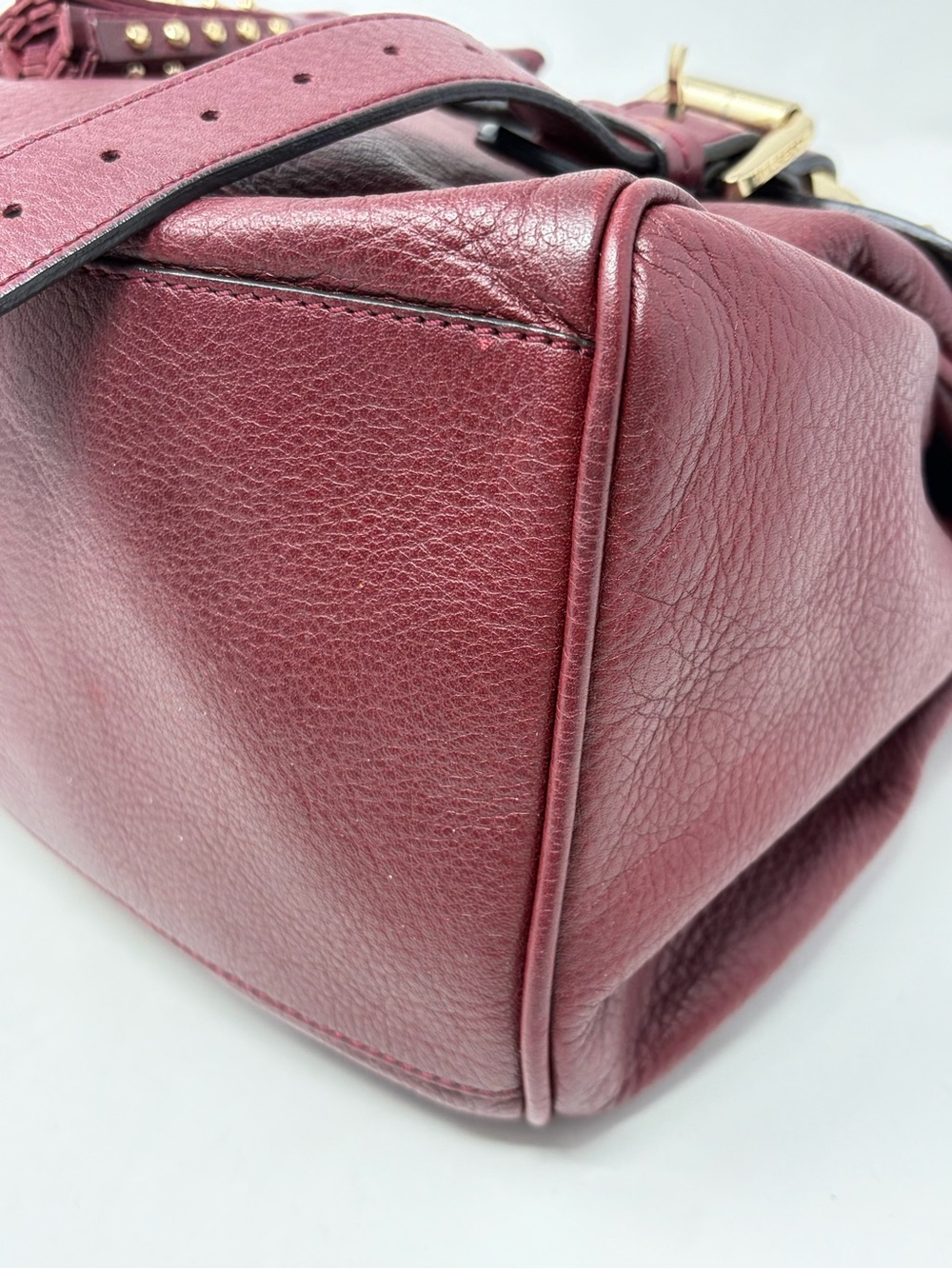 Mulberry Alexa Studded Tassel Satchel Bag Oxblood Burgundy Soft Buffalo Leather - Picture 8 of 16